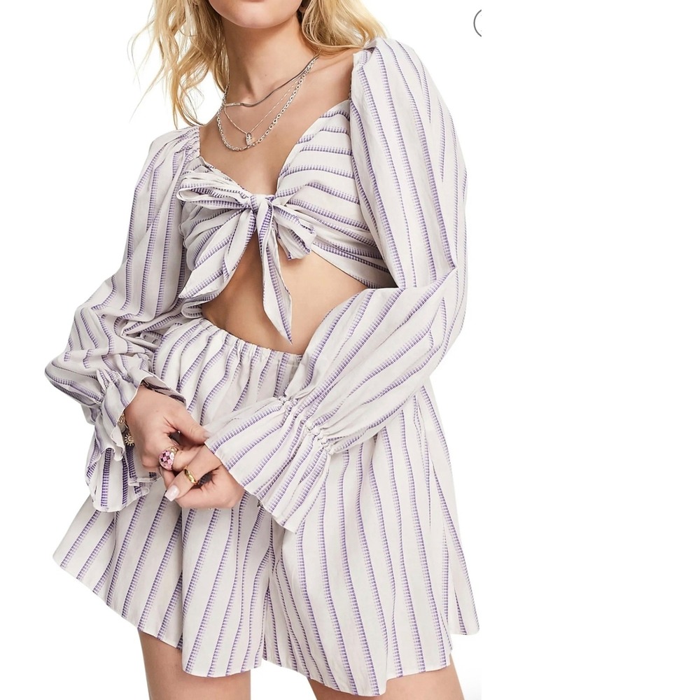 TOPSHOP Stripe Bow‎ Tie Long Sleeve Romper Size 6